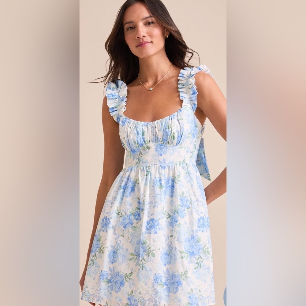 Altar'd State Alexa Floral Mini Dress Blue White Ruffle - Picture 4 of 13